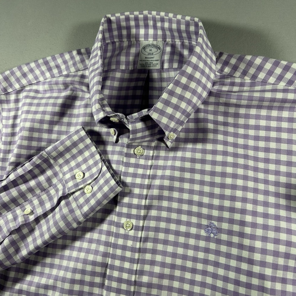 Mens Brooks Brothers 1818 Regent XL Purple Oxford Sheep Logo Dress Shirt - Picture 2 of 8